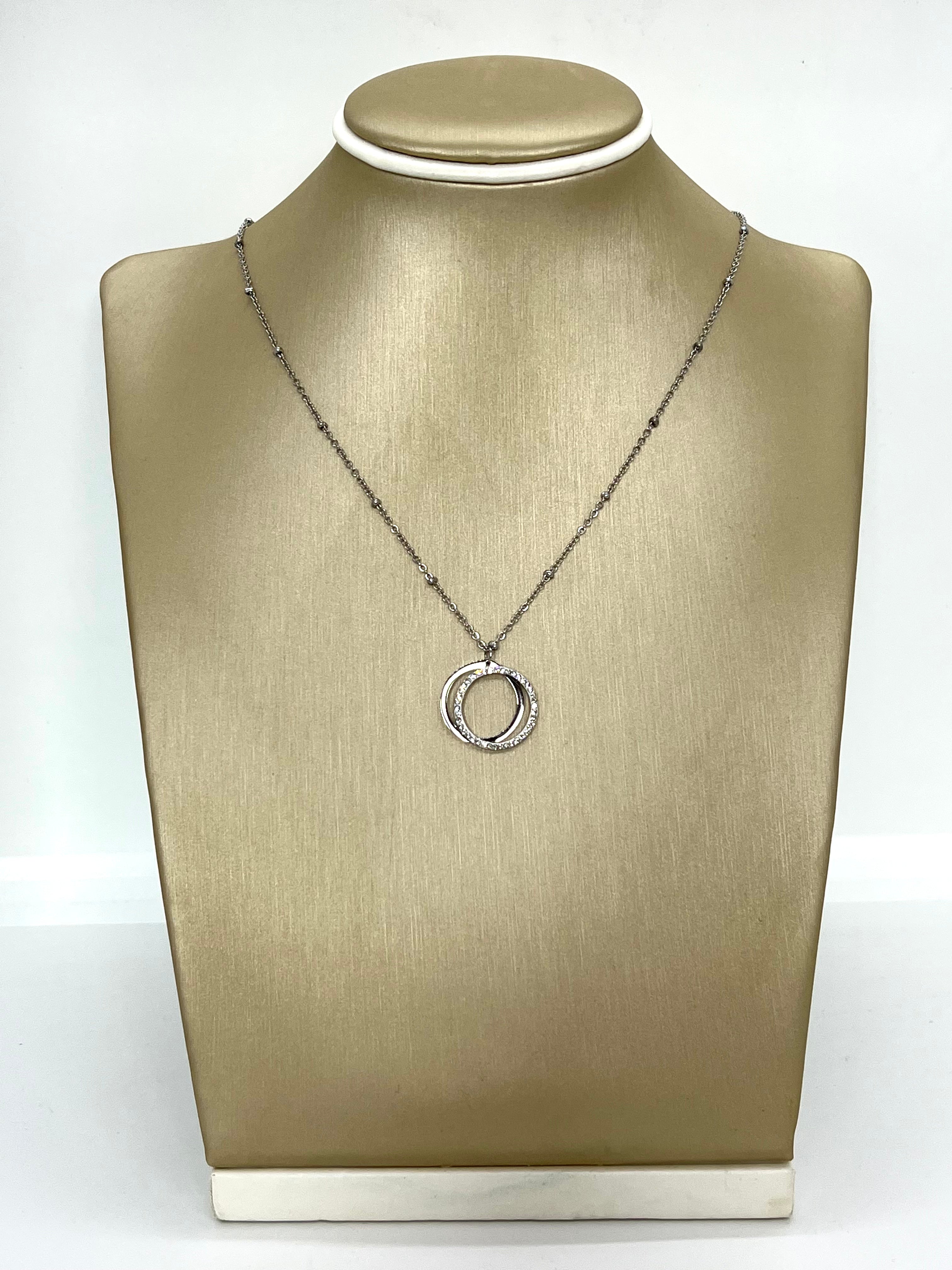 Collier double anneaux strassé